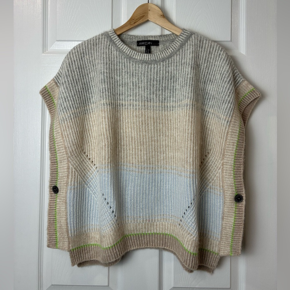 [L] Marc Cain Knit Vest Pullover Cape Style Gradient Wool Blend Cashmere